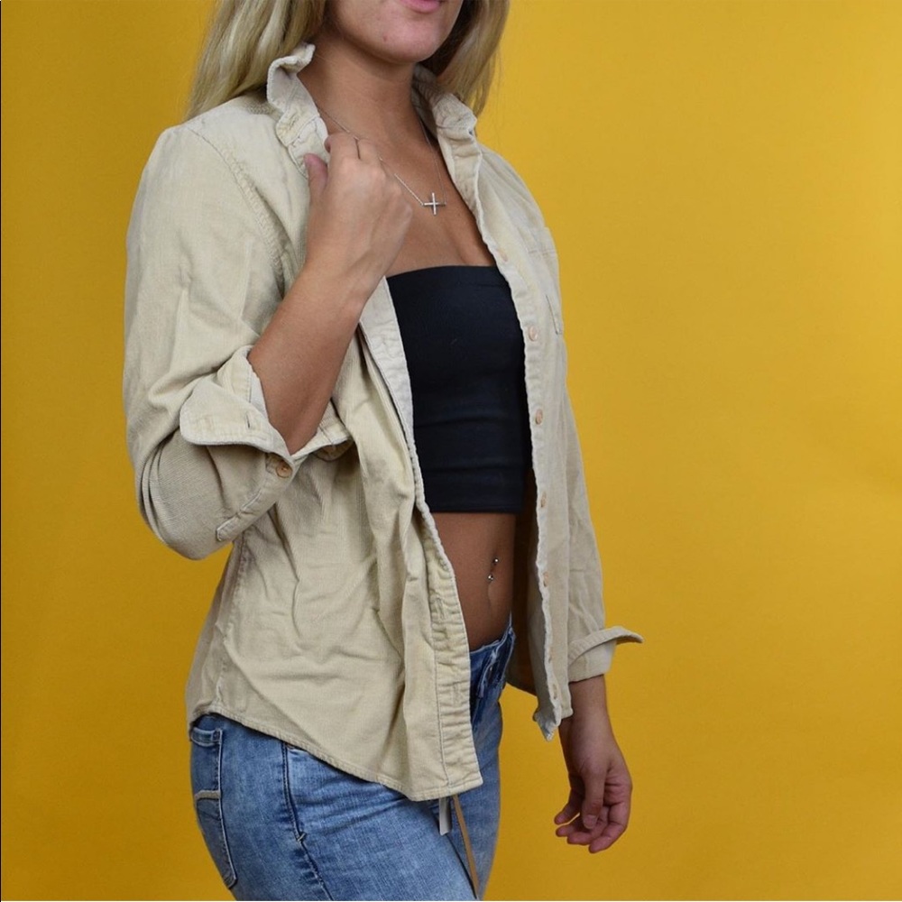 Tan/beige button down corduroy textured shirt